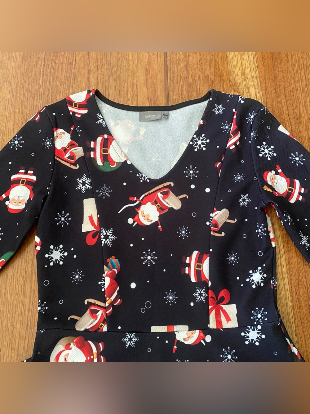 b.Young Holiday Santa Print Fit & Flare Dress - Picture 2 of 8